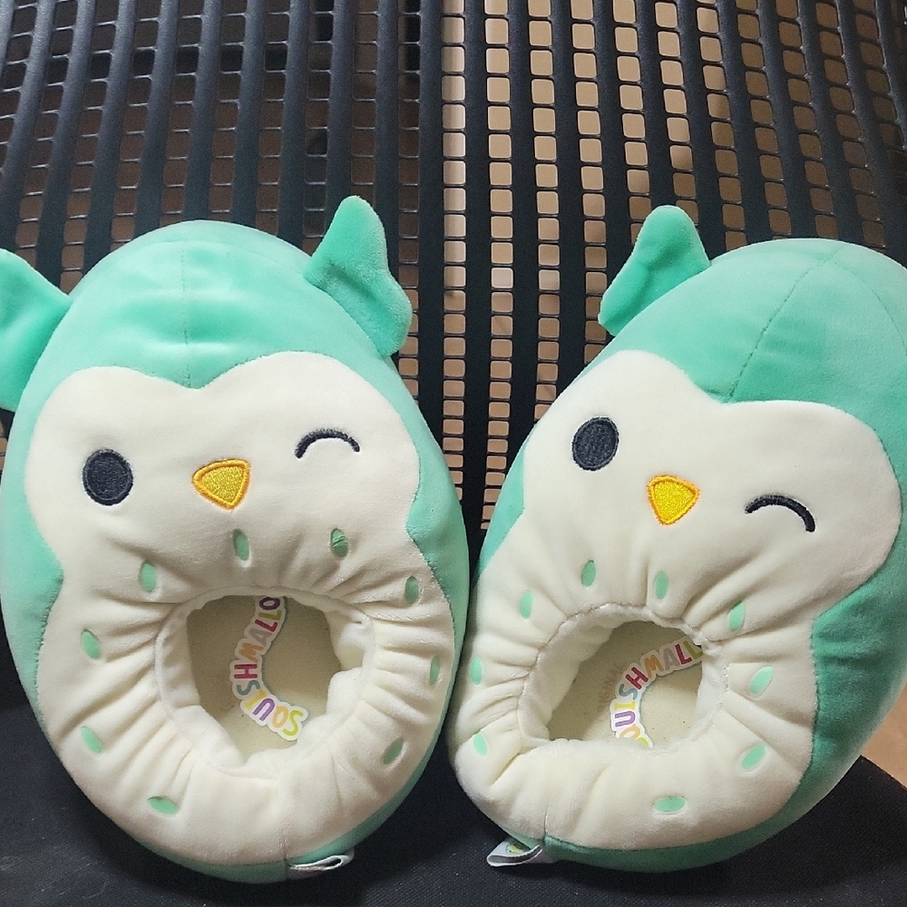 Squishmallows Green Owl Plush Slippers